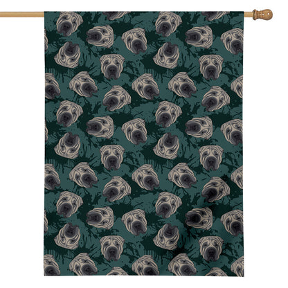 Shar Pei Face Pattern Print House Flag