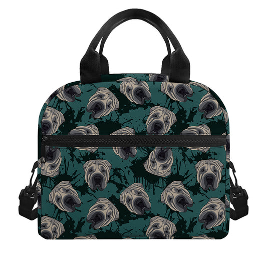 Shar Pei Face Pattern Print Insulated Lunch Bag