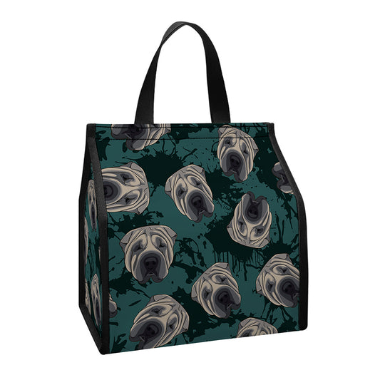 Shar Pei Face Pattern Print Insulated Lunch Tote