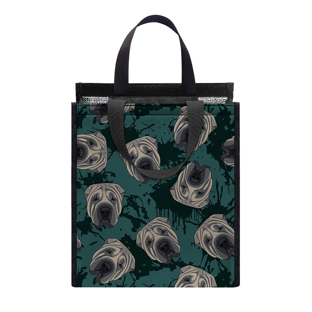 Shar Pei Face Pattern Print Insulated Lunch Tote