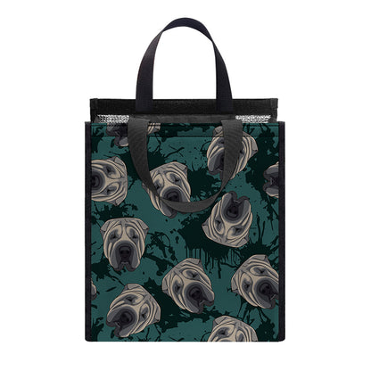 Shar Pei Face Pattern Print Insulated Lunch Tote
