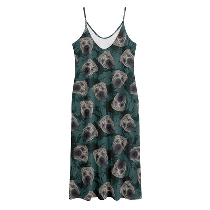Shar Pei Face Pattern Print Jersey Midi Cami Dress