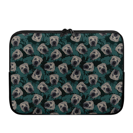 Shar Pei Face Pattern Print Laptop Sleeve