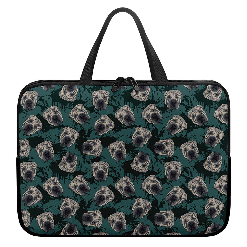 Shar Pei Face Pattern Print Laptop Sleeve With Handle