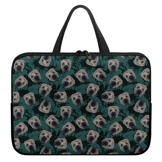 Shar Pei Face Pattern Print Laptop Sleeve With Handle