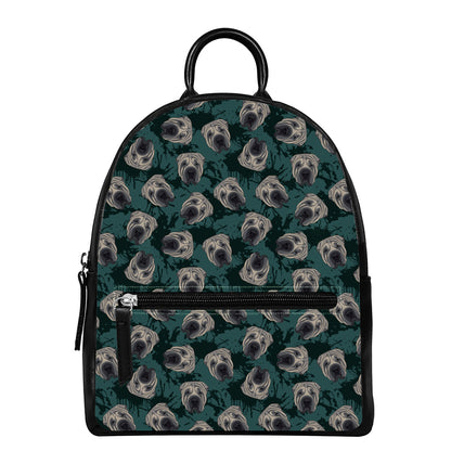 Shar Pei Face Pattern Print Leather Backpack