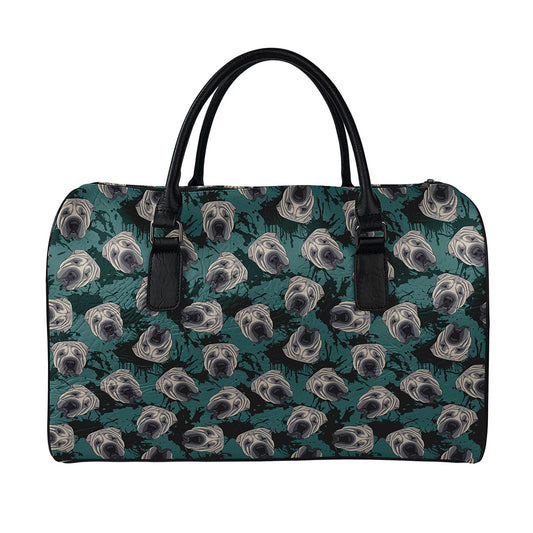 Shar Pei Face Pattern Print Leather Duffle Bag