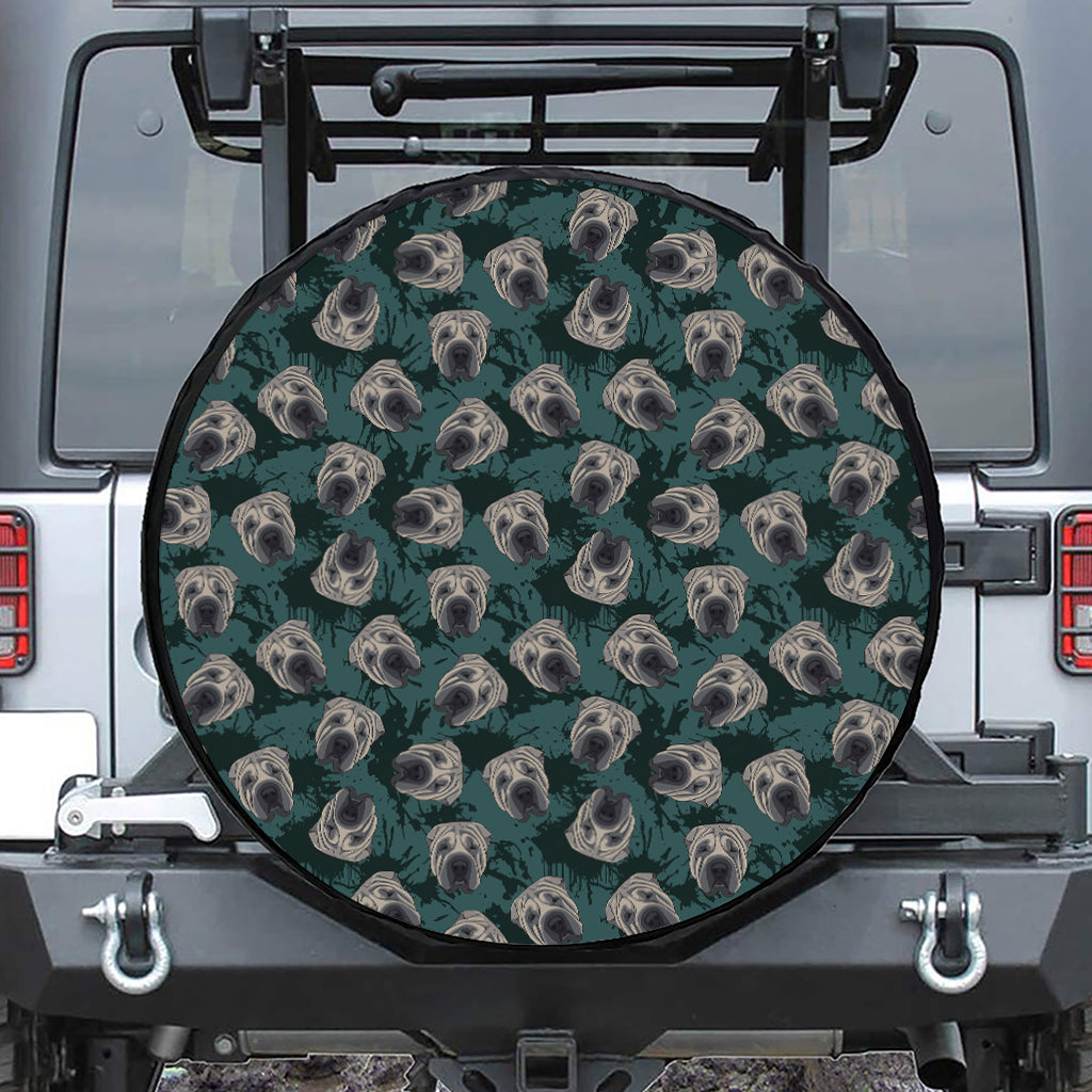 Shar Pei Face Pattern Print Leather Spare Tire Cover