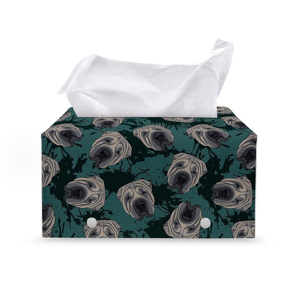 Shar Pei Face Pattern Print Leather Tissue Box Cover