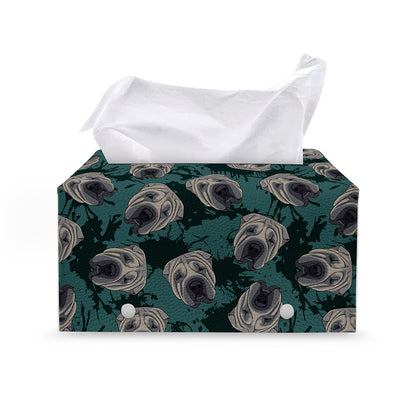 Shar Pei Face Pattern Print Leather Tissue Box Cover
