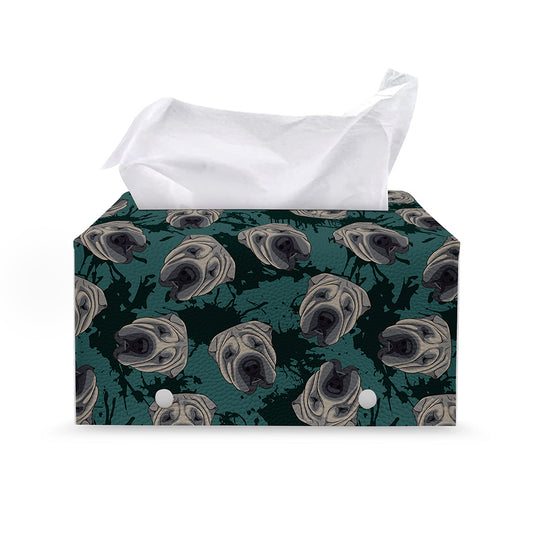 Shar Pei Face Pattern Print Leather Tissue Box Cover