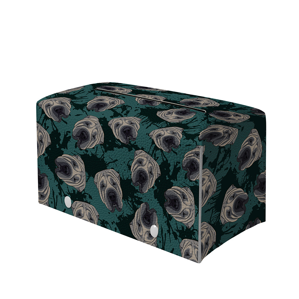 Shar Pei Face Pattern Print Leather Tissue Box Cover