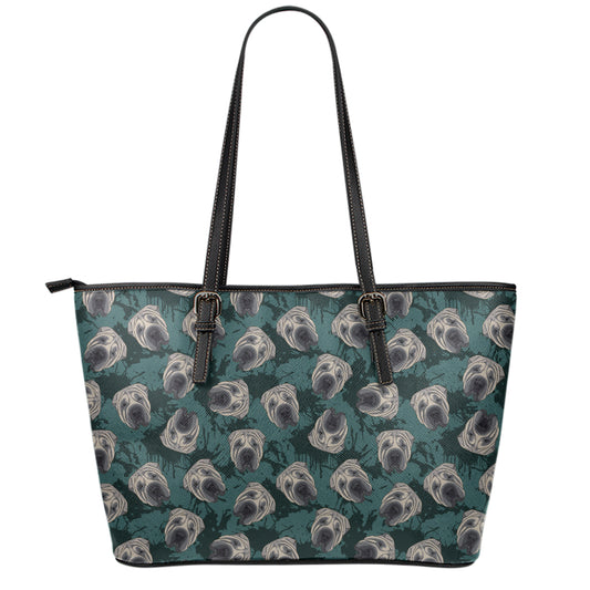 Shar Pei Face Pattern Print Leather Tote Bag