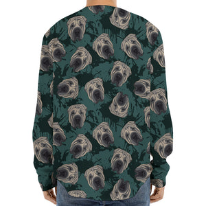 Shar Pei Face Pattern Print Long Sleeve Baseball Jersey