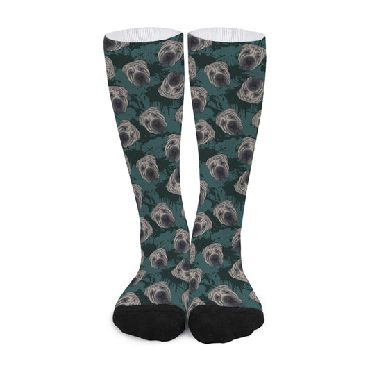 Shar Pei Face Pattern Print Long Socks