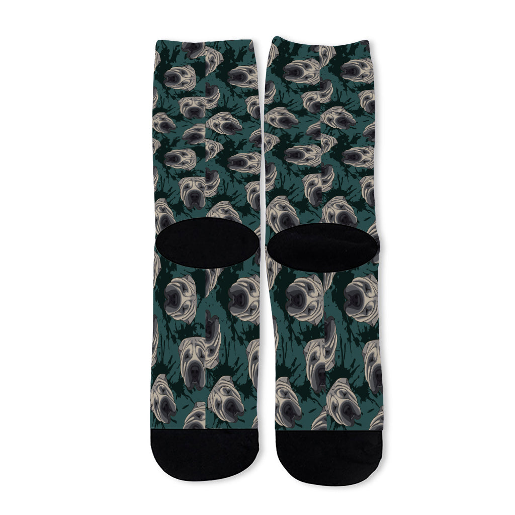 Shar Pei Face Pattern Print Long Socks