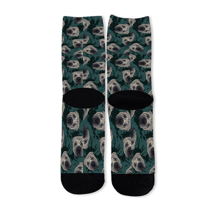 Shar Pei Face Pattern Print Long Socks