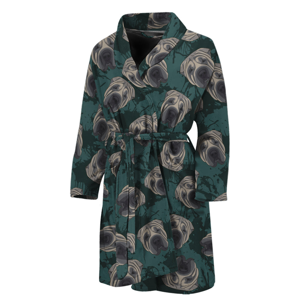 Shar Pei Face Pattern Print Men's Bathrobe