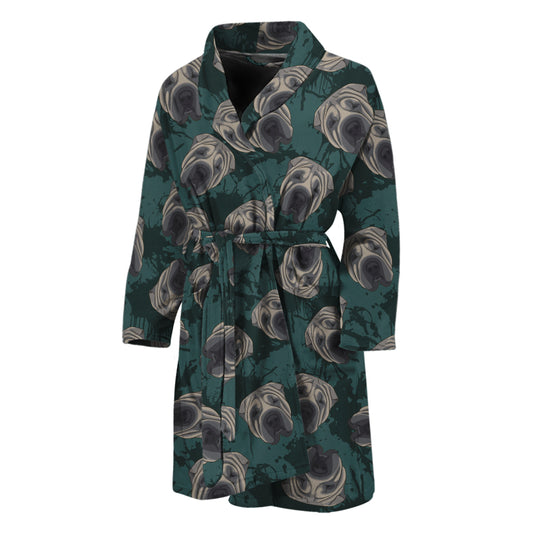 Shar Pei Face Pattern Print Men's Bathrobe