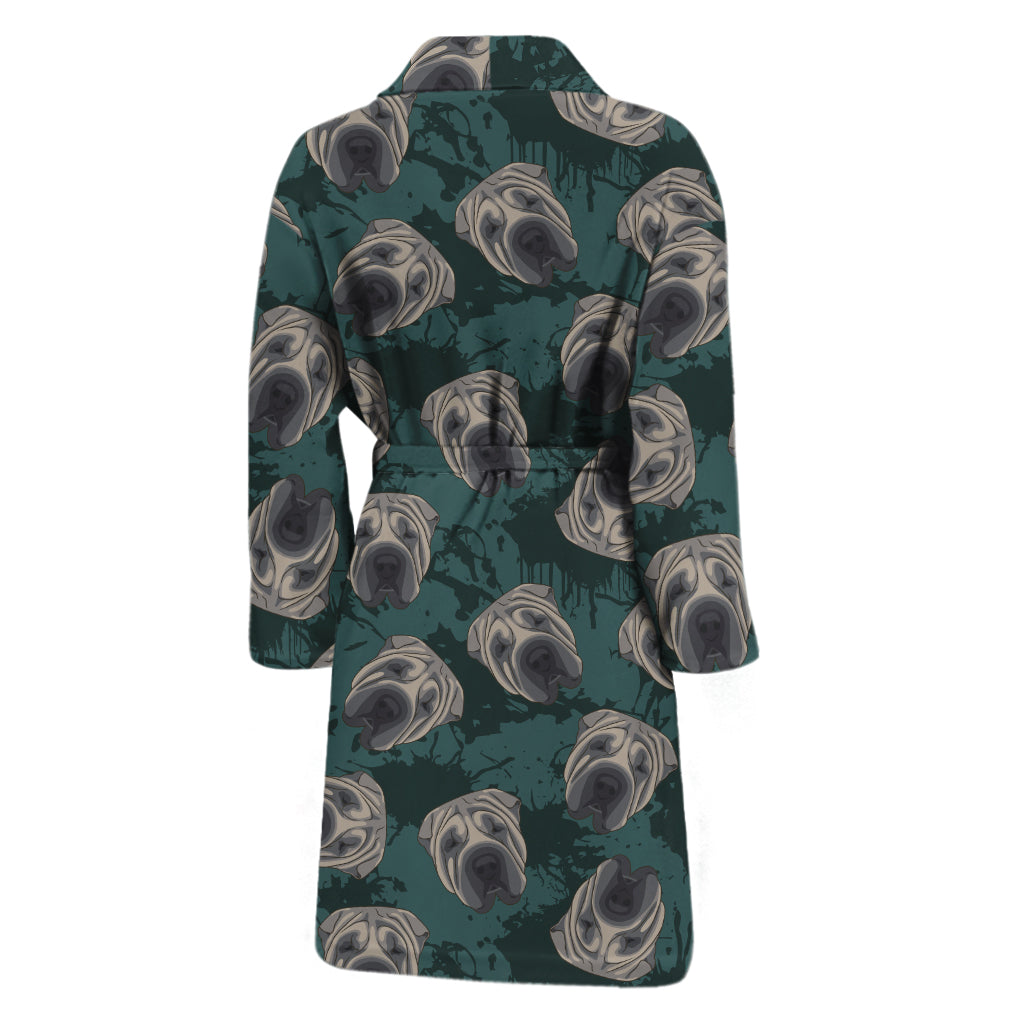 Shar Pei Face Pattern Print Men's Bathrobe