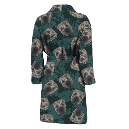 Shar Pei Face Pattern Print Men's Bathrobe