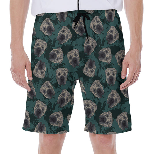 Shar Pei Face Pattern Print Men's Beach Shorts