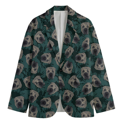 Shar Pei Face Pattern Print Men's Blazer