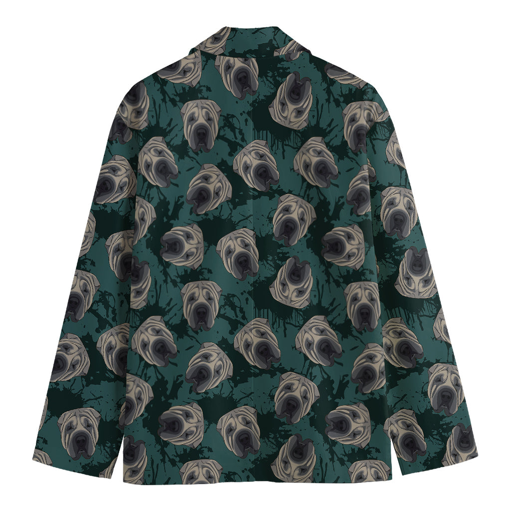 Shar Pei Face Pattern Print Men's Blazer