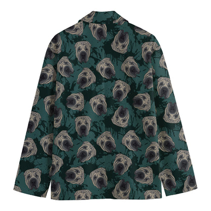 Shar Pei Face Pattern Print Men's Blazer