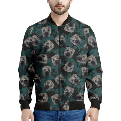 Shar Pei Face Pattern Print Men's Bomber Jacket