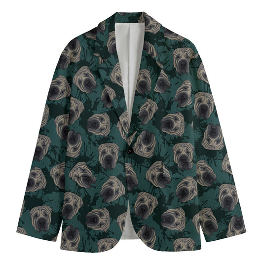 Shar Pei Face Pattern Print Men's Cotton Blazer