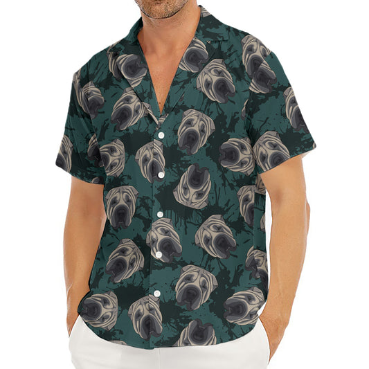 Shar Pei Face Pattern Print Men's Deep V-Neck Shirt