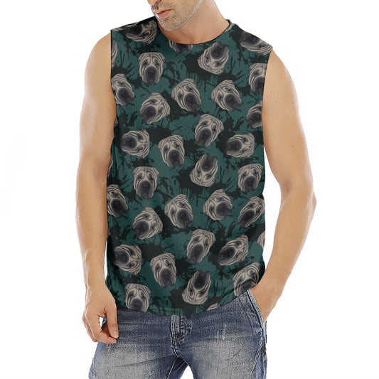 Shar Pei Face Pattern Print Men's Fitness Tank Top