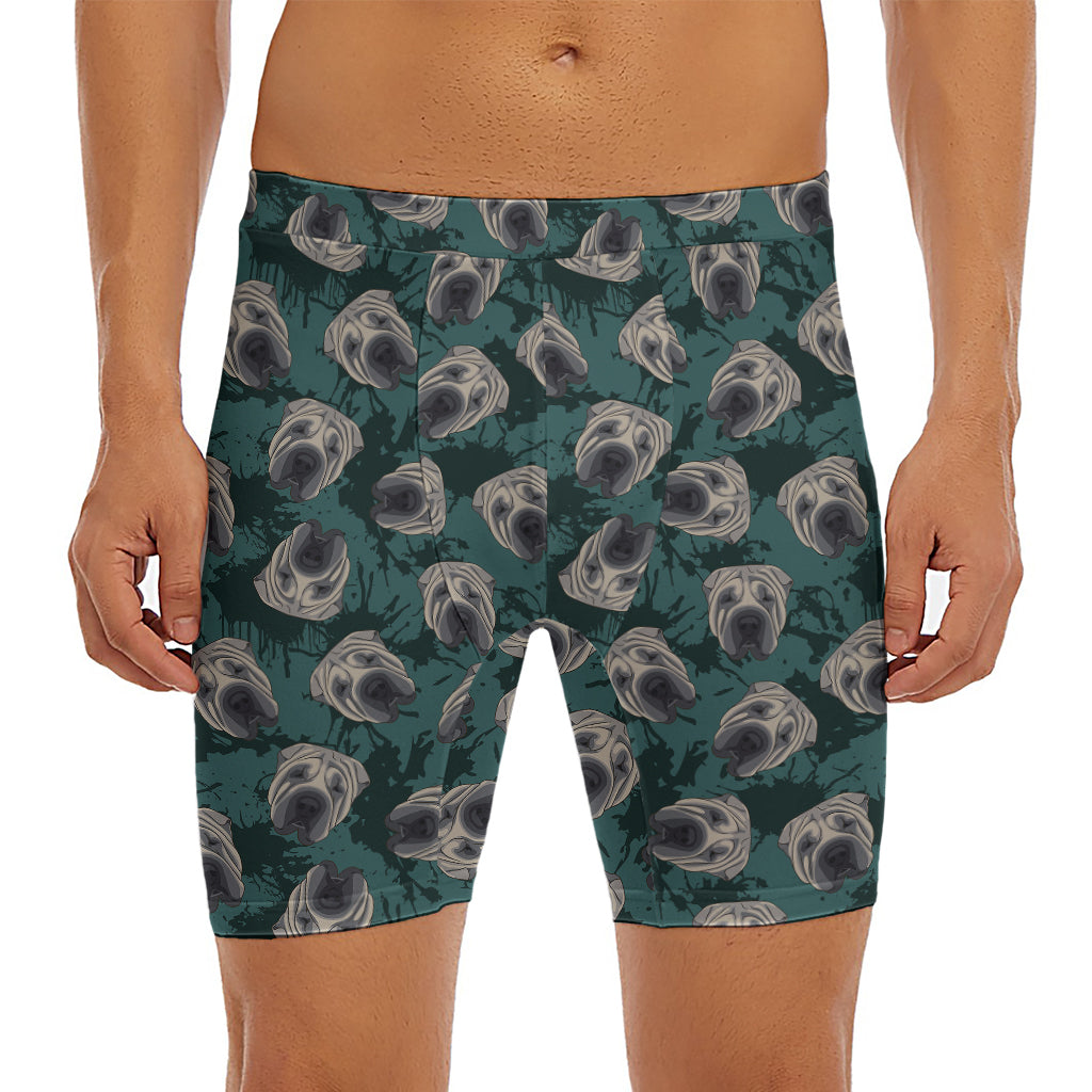 Shar Pei Face Pattern Print Men's Long Boxer Briefs