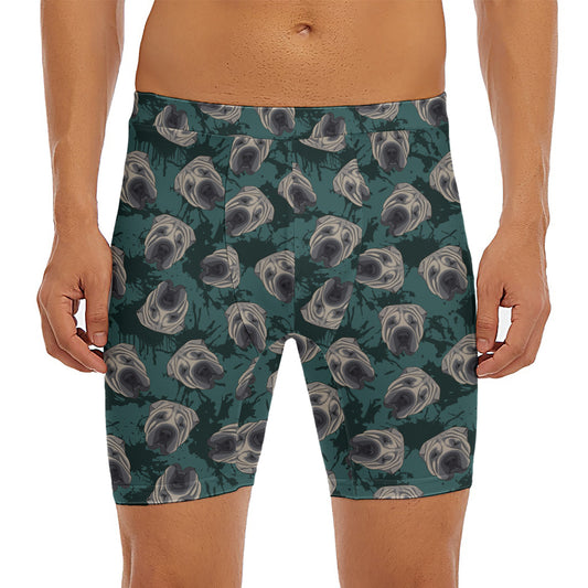 Shar Pei Face Pattern Print Men's Long Boxer Briefs