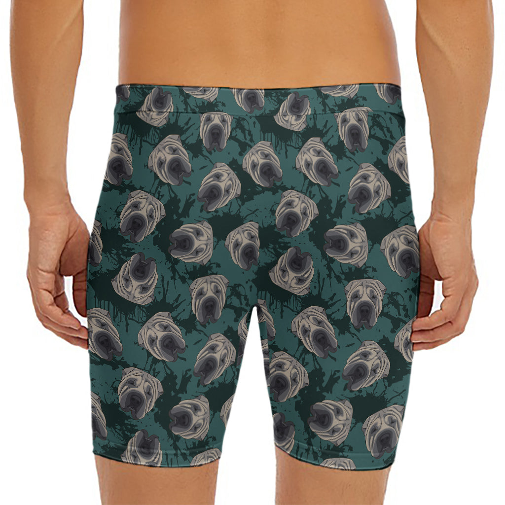 Shar Pei Face Pattern Print Men's Long Boxer Briefs
