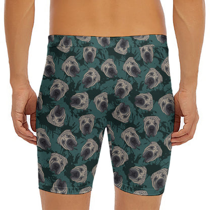 Shar Pei Face Pattern Print Men's Long Boxer Briefs