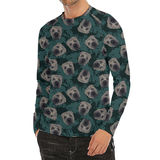 Shar Pei Face Pattern Print Men's Long Sleeve Rash Guard
