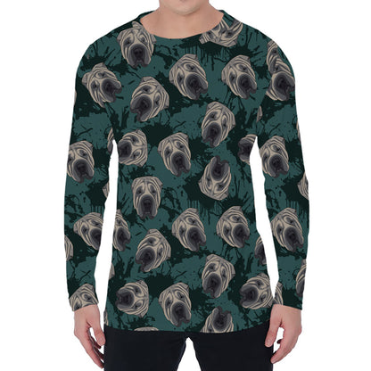 Shar Pei Face Pattern Print Men's Long Sleeve T-Shirt