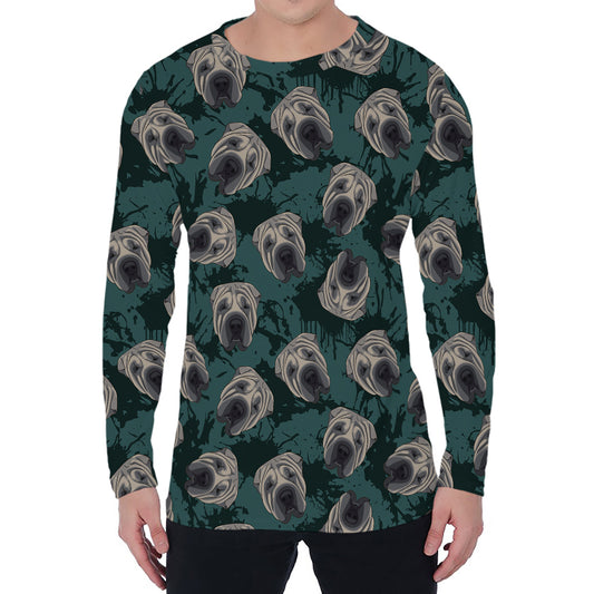 Shar Pei Face Pattern Print Men's Long Sleeve T-Shirt