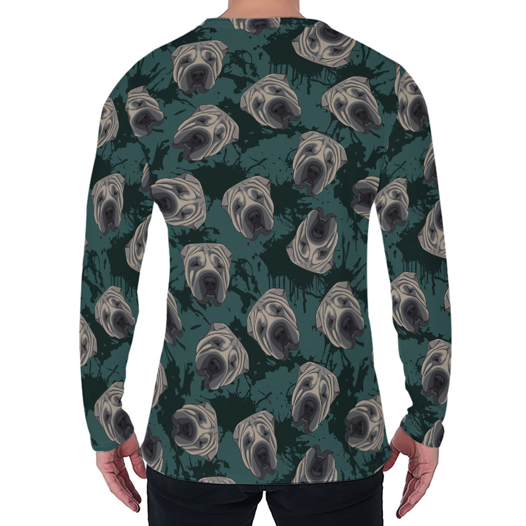 Shar Pei Face Pattern Print Men's Long Sleeve T-Shirt