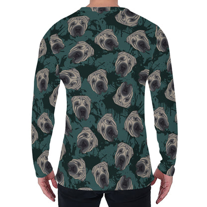 Shar Pei Face Pattern Print Men's Long Sleeve T-Shirt