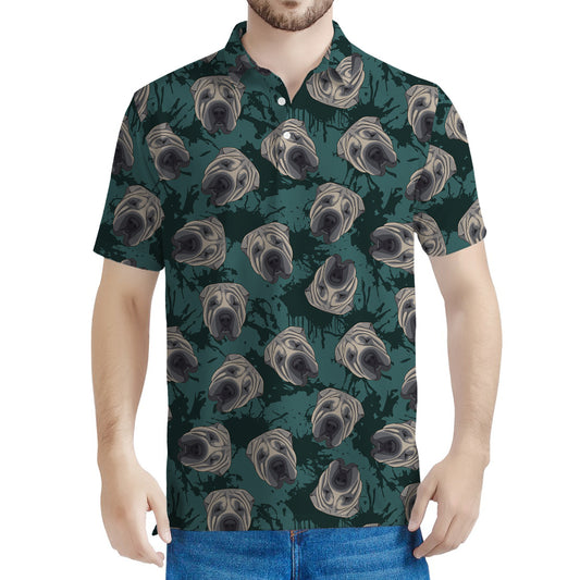 Shar Pei Face Pattern Print Men's Polo Shirt