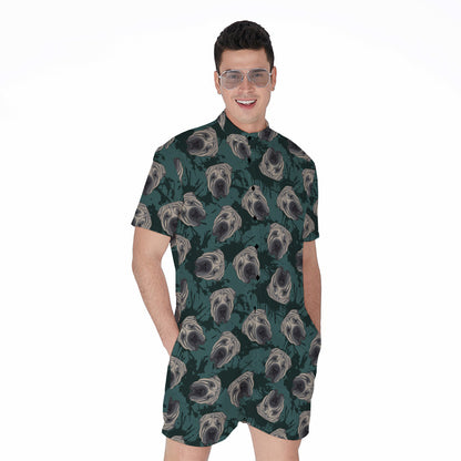 Shar Pei Face Pattern Print Men's Rompers