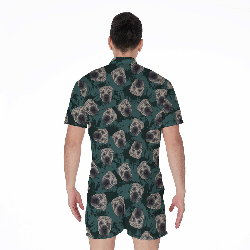 Shar Pei Face Pattern Print Men's Rompers
