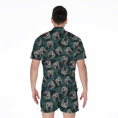 Shar Pei Face Pattern Print Men's Rompers