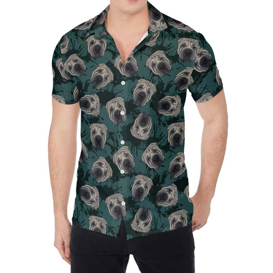 Shar Pei Face Pattern Print Men's Shirt