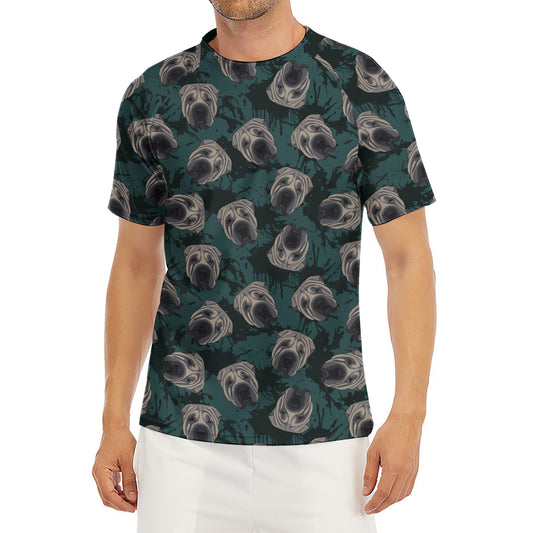 Shar Pei Face Pattern Print Men's Short Sleeve Rash Guard
