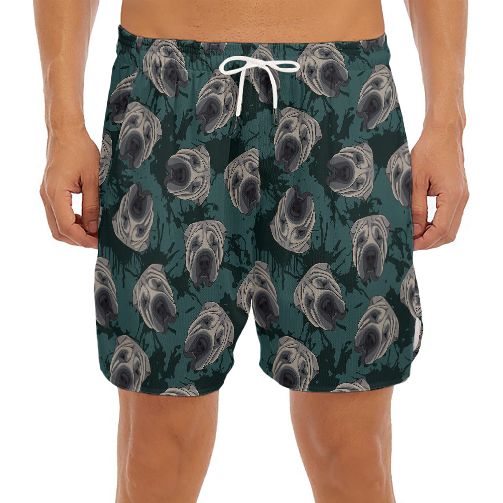 Shar Pei Face Pattern Print Men's Split Running Shorts