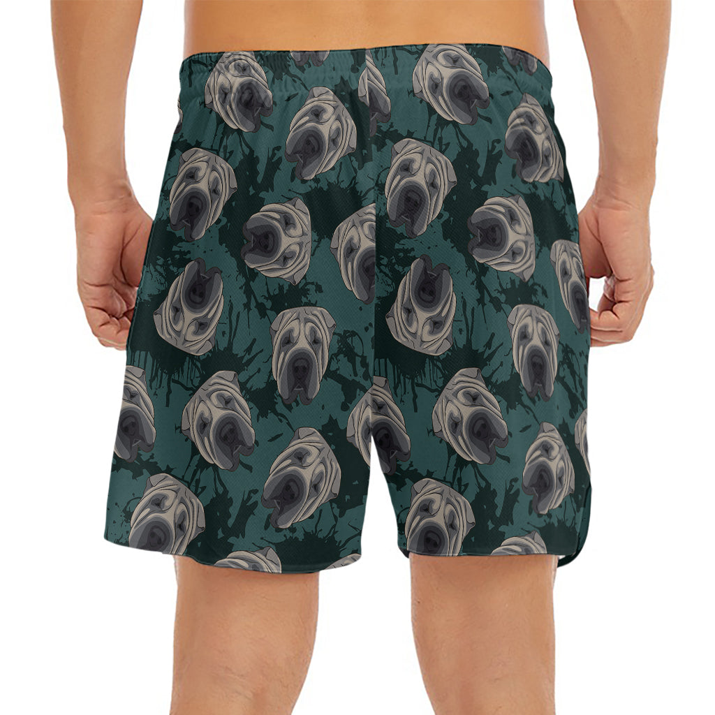 Shar Pei Face Pattern Print Men's Split Running Shorts